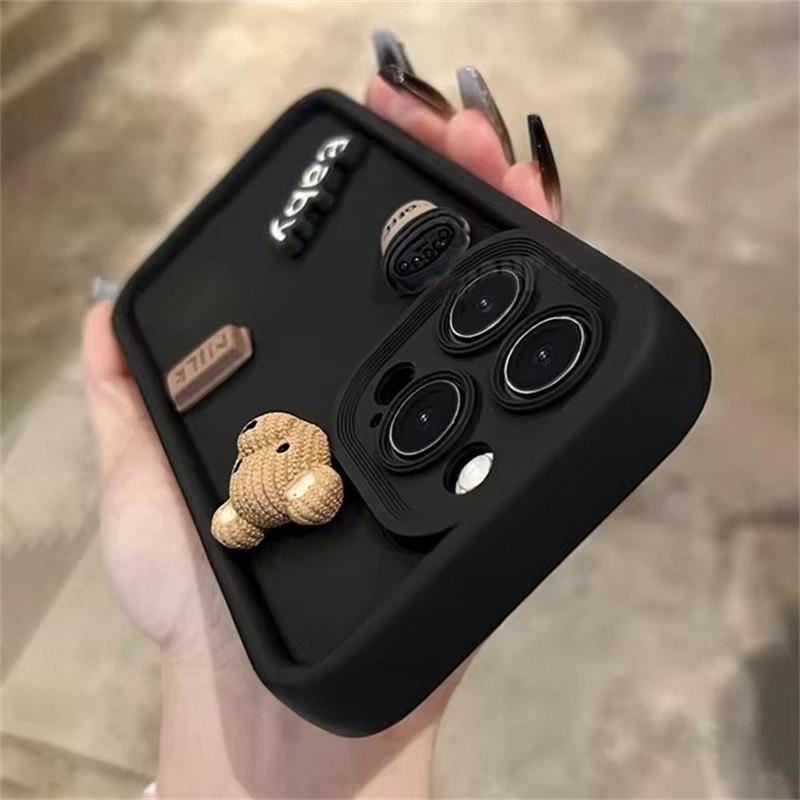 Cute 3D Bear Drinking Coffee Phone Case for iPhone 16 15 14 Pro Max, Soft Matte Silicone Cover Shockproof for iPhone 13 12 11 Pro Plus X XR XS