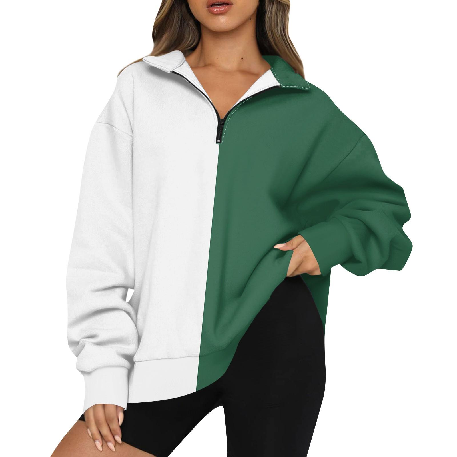 

Женская модная толстовка с длинным рукавом и принтом в полоску с отворотом на молнии L зелёный