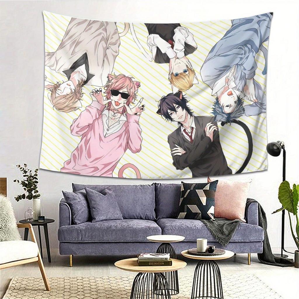 1pc Kawaii Neko Boys Wall Tapestry Polyester 2D Print Versatile Decor for Dorm Bedroom  Living Room Ideal for BL  Anime Fa