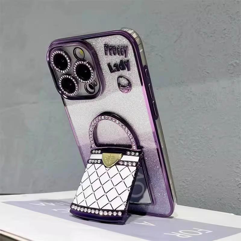Xiaoxiangfeng Handbag Suitable for Apple 16 Mirror Bracket Mobile Phone Case IPhone 15 Gradient Glitter 14 Protective Case