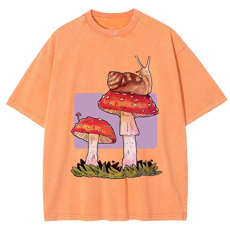 Snail Mushroom Creative Printed Womens Washed T Shirts Cotton Hip Hop T-Shirt Casual Y2K Soft Sportswear Loose Clothes