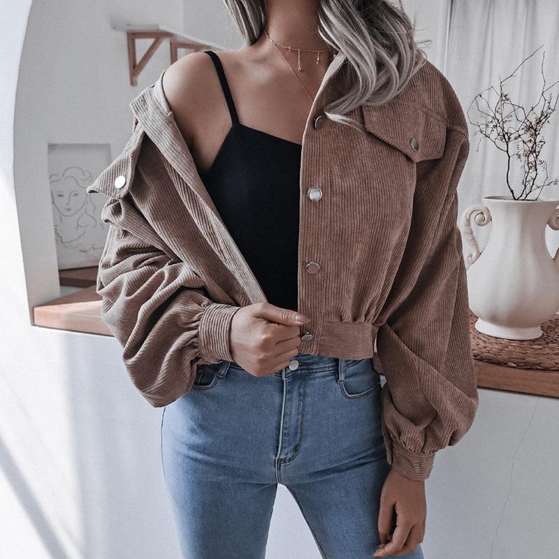 Women Winter New Urban Casual Lantern Sleeve Jacket Long Sleeve Corduroy Casual Short Jacket Single Breasted Women's Warm Jacket