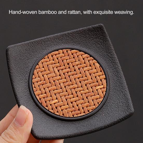 6Pcs Insulated Coasters Heat Insulation Rattan Mat Anti-scalding Non-slip Square Tea Cup Holder Multi-functional