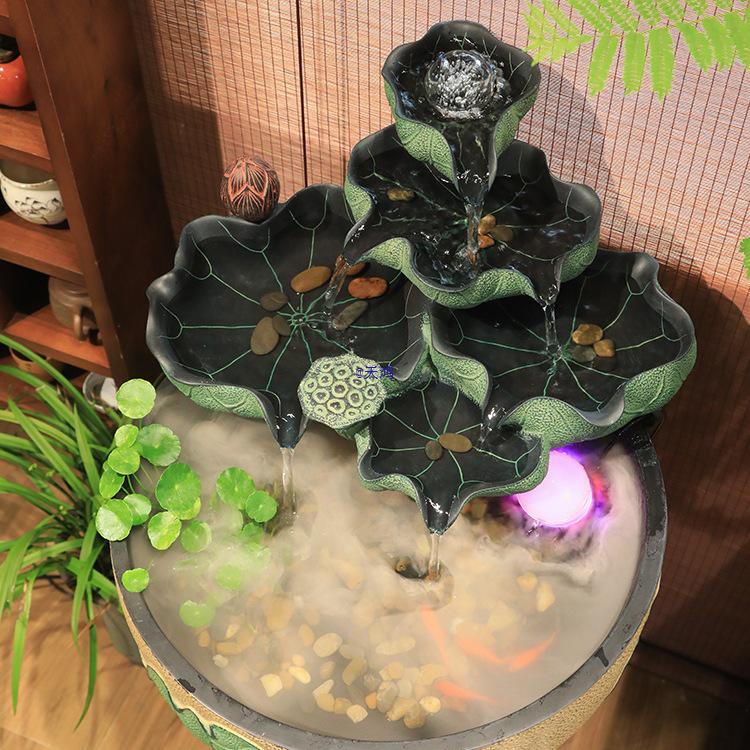 Chinese Style Fountain Feng Shui Ball Water Feature Humidifier with Wheel and Small Fish Tank for Living Room Decor