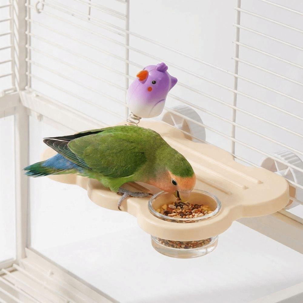 Rectangle Parrot Perch Stand with Water Bowl Birdcage Food Bowl  Easy To Clean