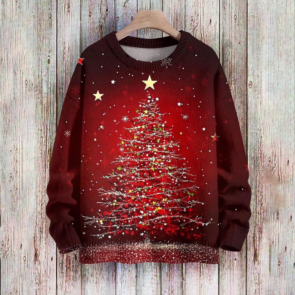 Vánoční mikiny pro ženy Pletený svetr Roztomilá košile Podzimní svetry s výstřihem