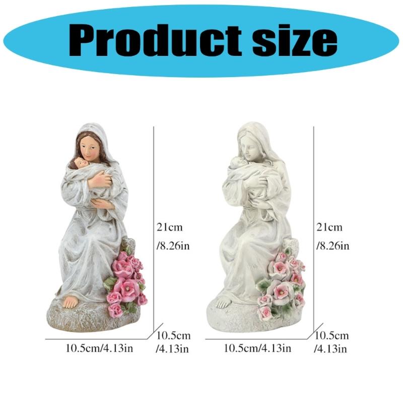 Artistic Religious Mother Son Statue Resins Figurine with LED Light Nursery Decors Mother Day Present For New Mom