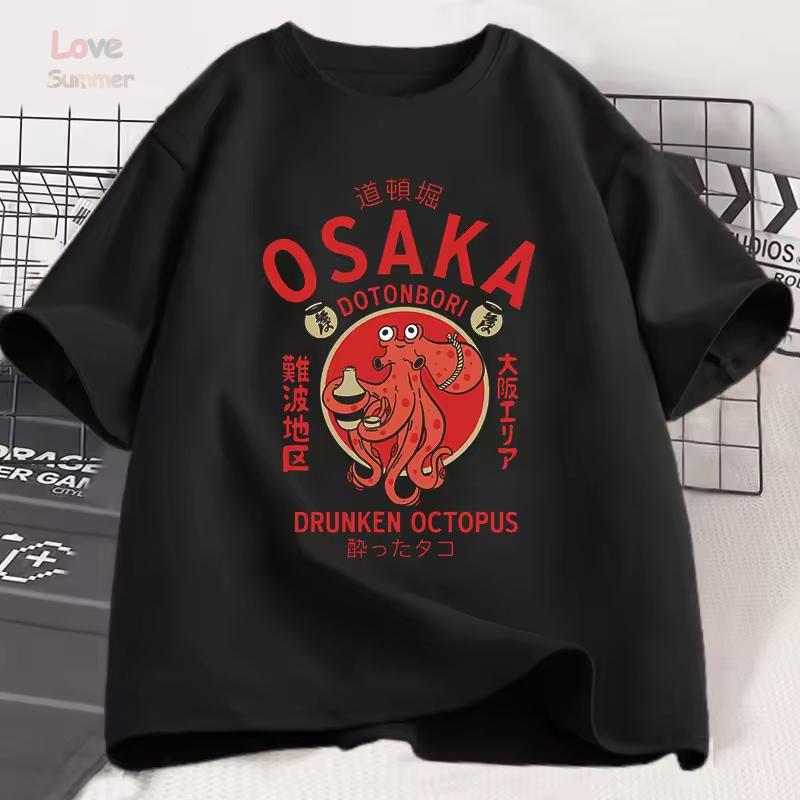 

Osaka Dotonbori Drunken Octopus Graphic T Shirts Japanese Style Street Food Lover Tshirt Cotton Vintage Short Sleeve Tees 3XL