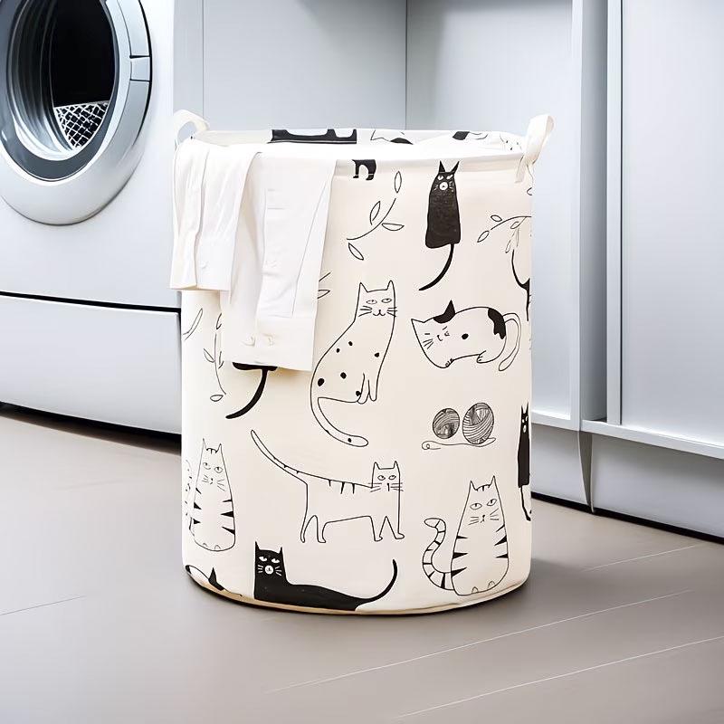 Large Capacity Fresh White Chrysanthemum Print Laundry Hamper for Bathroom/Bedroom