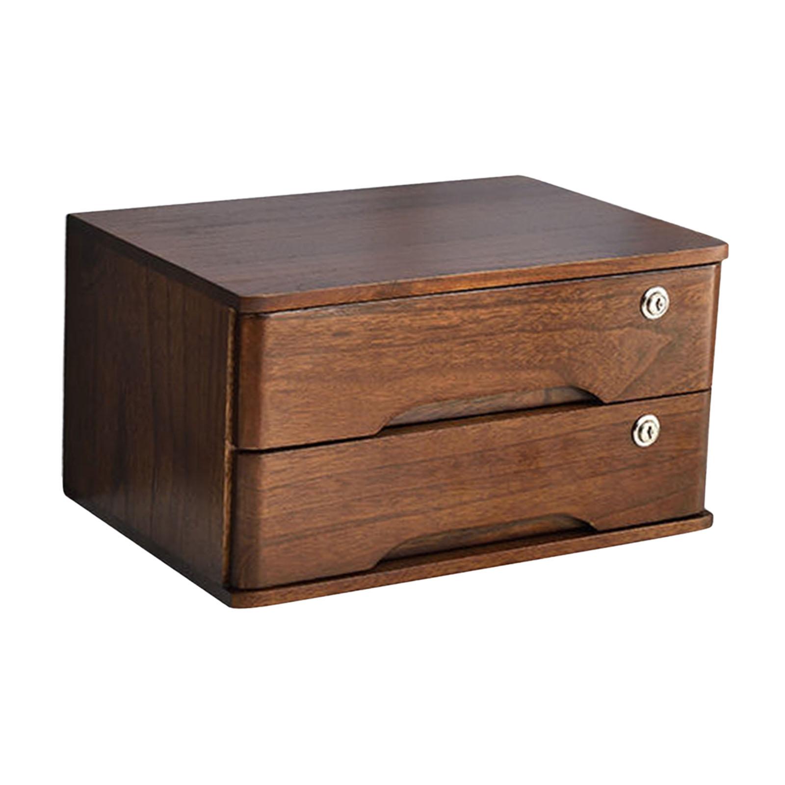 Wood Desktop Storage Box with Lock Office Supplies Daily Storage Wooden Tabletop marrone