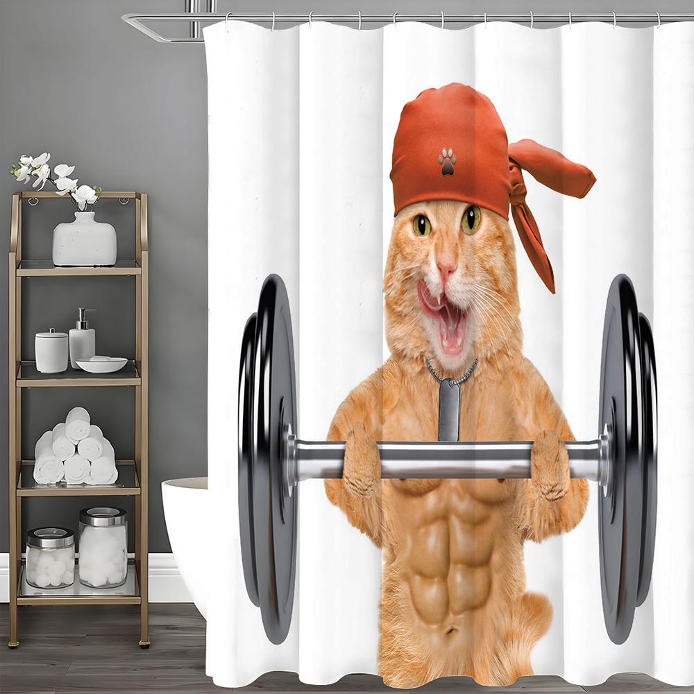 

Фитнес Кот Поднимающий Большие Гантели Мускулистый Котенок Забавная Шторка для Душа, Декоративная Шторка для Ванной, Водонепроницаемая Шторка для Душа 90*180cm