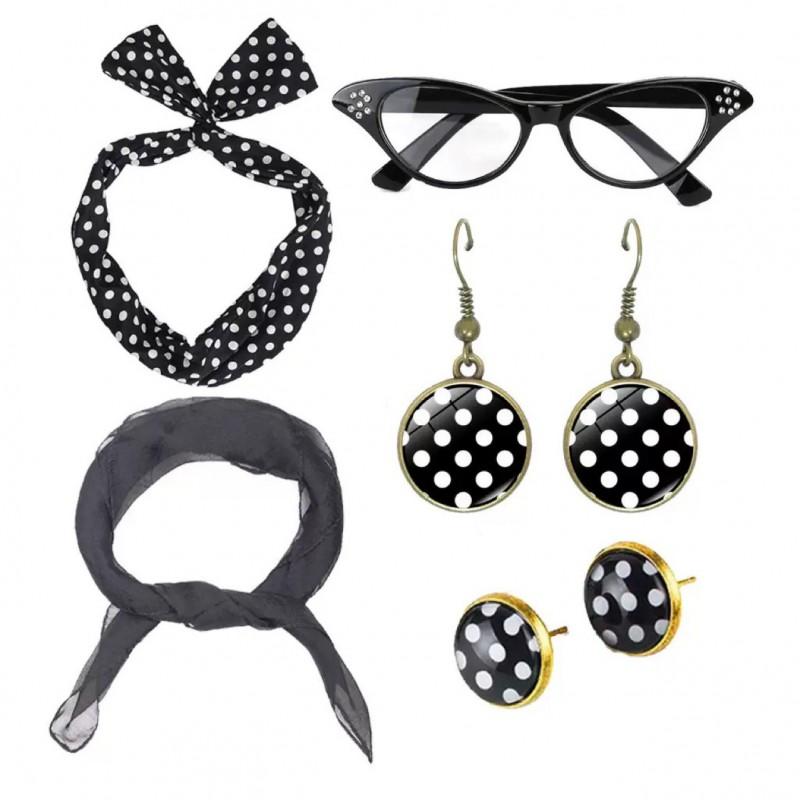 Festival Party Cosplay Set 1950s Retro Polka Dot Earrings Headband Glasses Costume