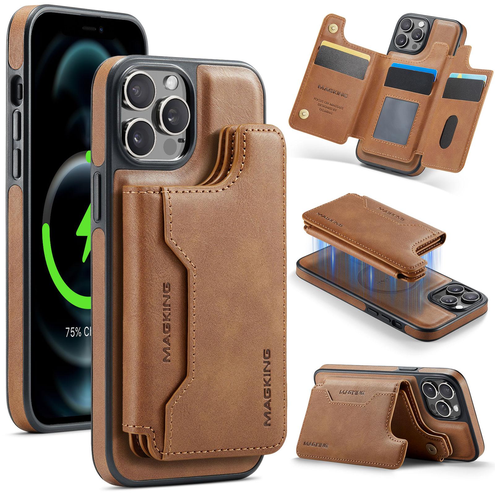 

MAGKING K3 Series For iPhone 12 Pro Max Case Compatible with MagSafe Wallet PC+TPU+PU Phone Cover Brown
