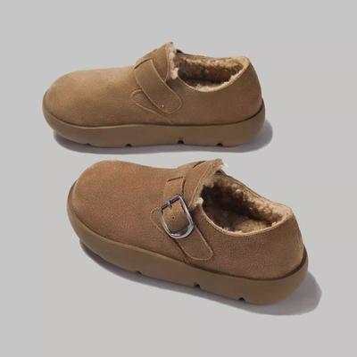Leather Thick-soled Fluffy Women's Winter New Retro Plush Thickened Warm Cotton Shoes Soft-soled Single Shoes
