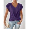 2026 Summer Women's Solid Color V-Neck T-Shirt Casual Breathable Short Sleeve