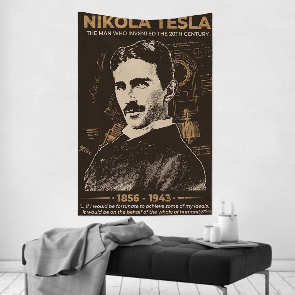 Retro Science Celebrities Nikola Tesla Tapestry Room Decor Wall Cloth Party Hanging Background Room Decor Baby Room