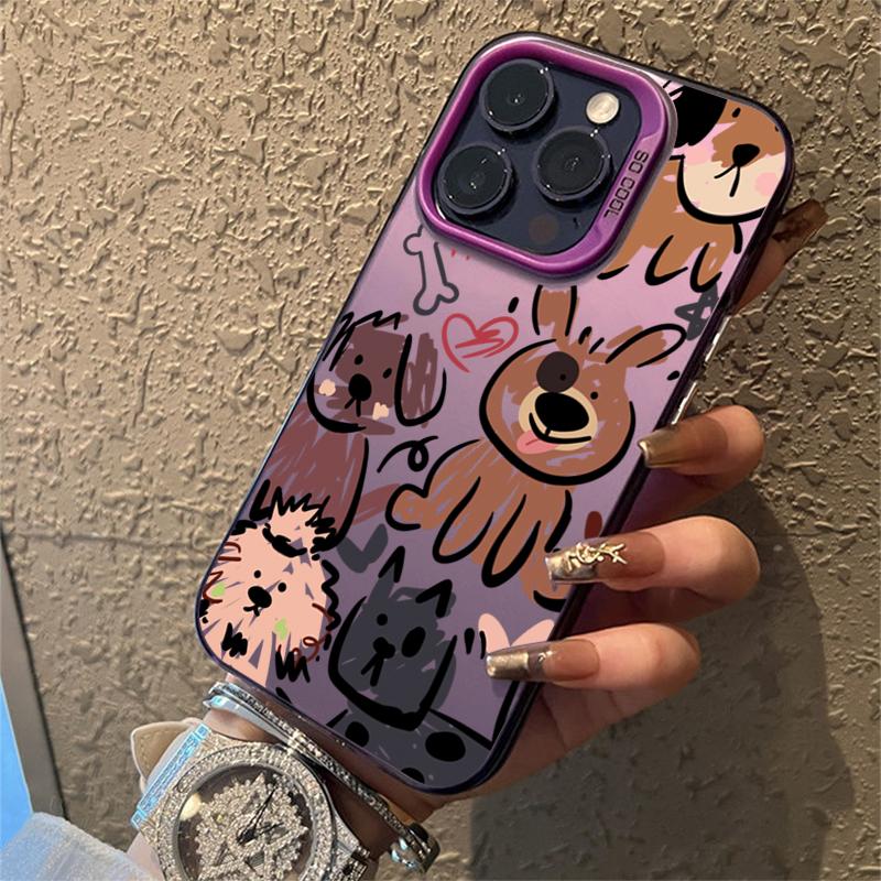 Funny Cats Graffiti Dog Matte Laser IMD Phone Case For iPhone 16 15 Pro Max 14 13 12 11 XS X XR 7 8 Plus Shockproof Bumper Cover