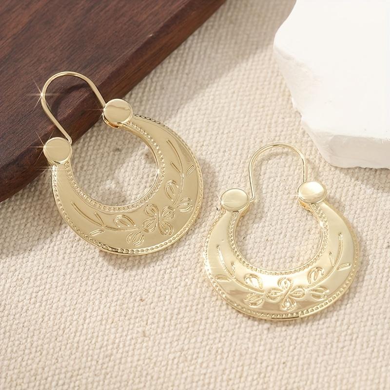 Vintage Craftsman Hand Carved Textured Elegant Women'S Hoop Earrings for Daily Wear Christmas All Seasons Vacation Occasion