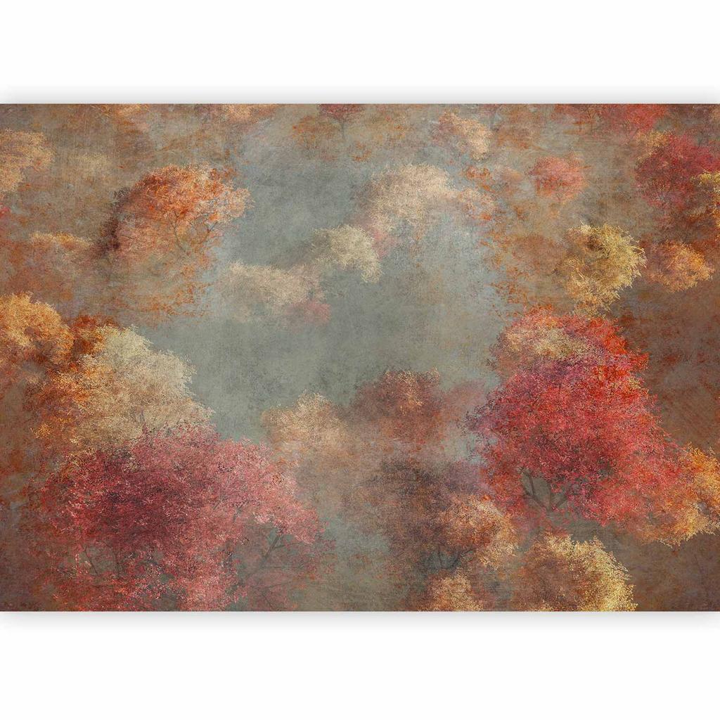 Wallpaper - Autumn Nature - Landscape of Autumn Trees In a Painted Retro Style