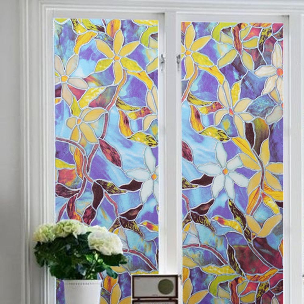 45CM Frosted Privacy Glass Stickers Magnolia Stained Glass Window Filmwindow Privacy Film  Bathroom