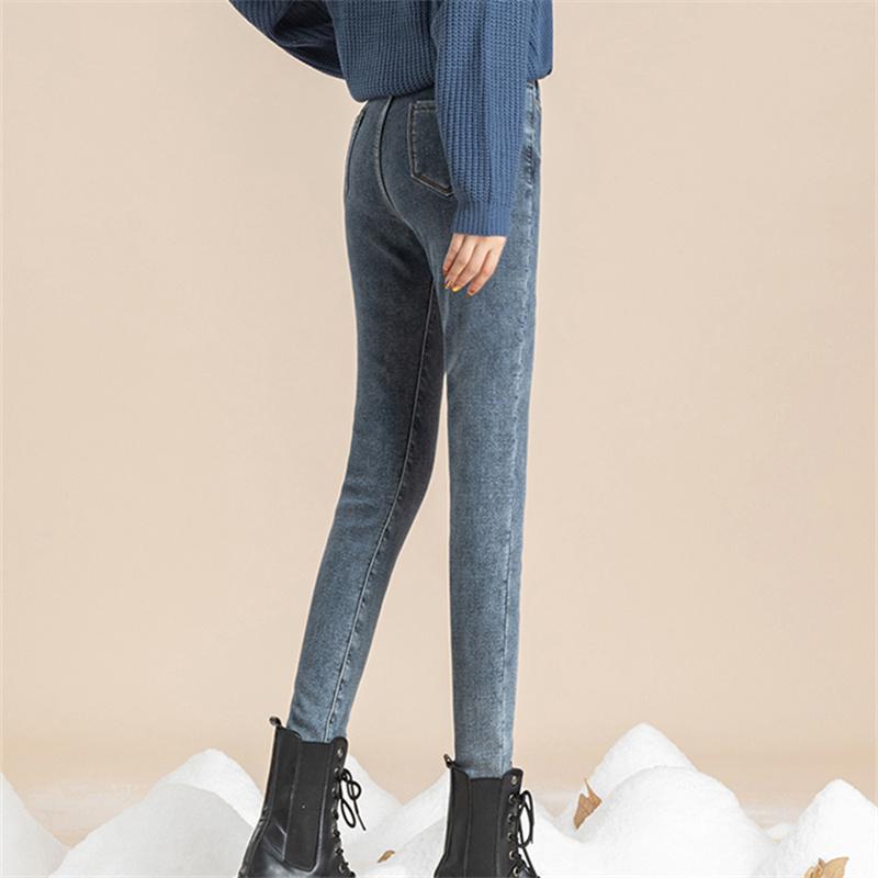 2022 Winter Korean Stytle Thick Pants Streetwear Trousers Fashion Warm Skinny Jeans for Women Female High Waist Slim Trousers