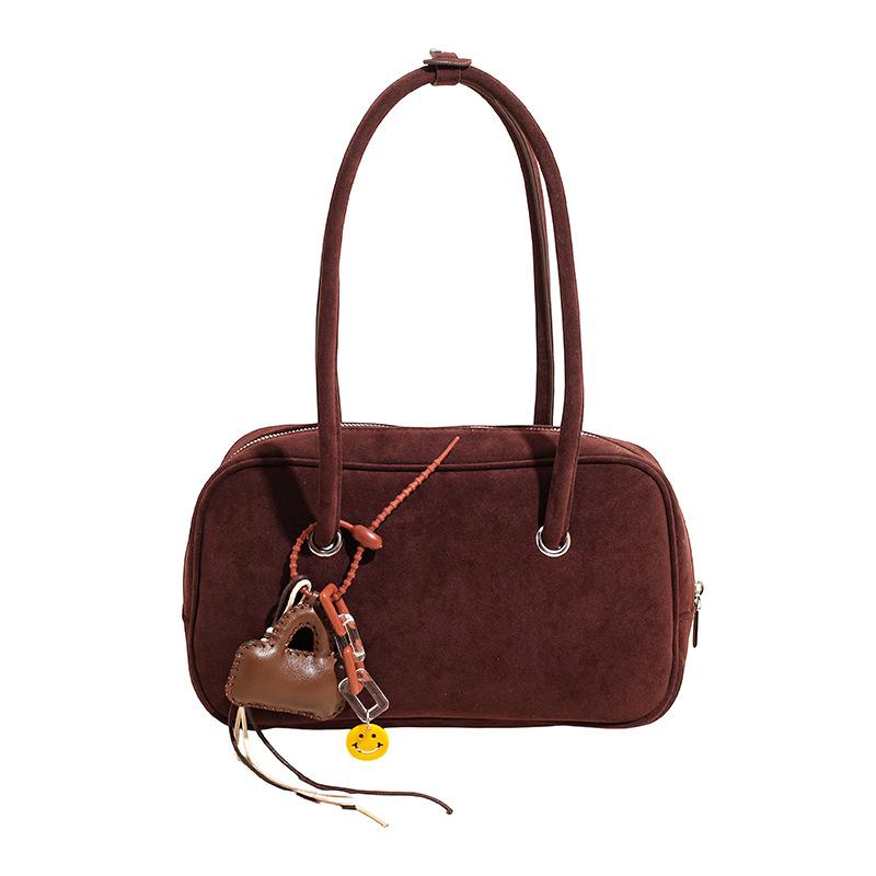 Korean version niche retro suede shoulder bag women's 2025 new simple daily commuter handbag shoulder bag