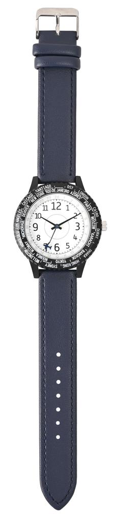 [Fieldwork] Women's Watch Analog Leather Strap World Time World Time World Clock Rotating Bezel Navy Waldo YM125-4