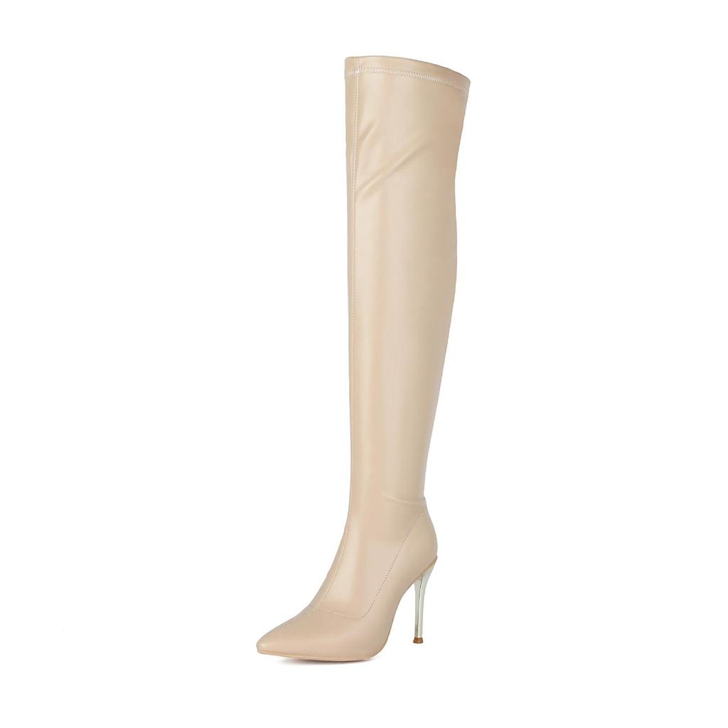 Stivali sexy da donna con tacco a spillo, sopra il ginocchio, a punta, taglie forti 40-48, tacco ultra alto, stile europeo