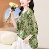 Women Plus Size Summer Chiffon Top Thin Age Reducing Floral Green Blouse