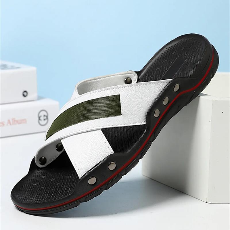 

Men Slippers Leather Summer Outside Sandals Lightweight Soft Sole Beach Slippers for Men Casual Slide Mens Shoes Big Size 47 48 38