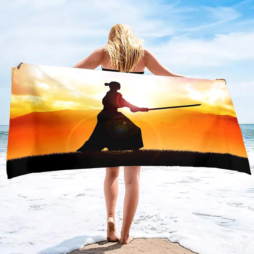 Japanese Samurai Beach Towel Super Soft Water Absorbent Bath Towels Mens Light Bath Towels Water Absorpt Swim Bath Towels
