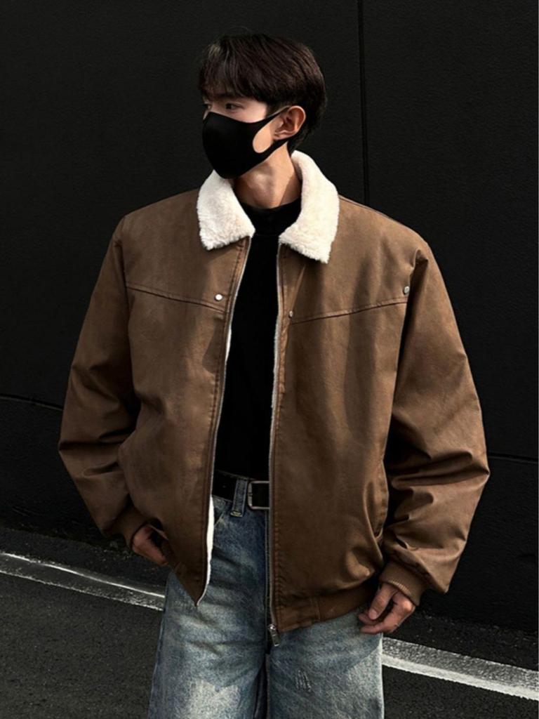 American Style Lambswool PU Leather Coat - Unisex Winter Warmth