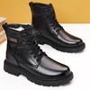 Men's High-Top Leather Martin Boots - Winter Wool Lined, Thick Sole, Warm Cotton Snow Boots