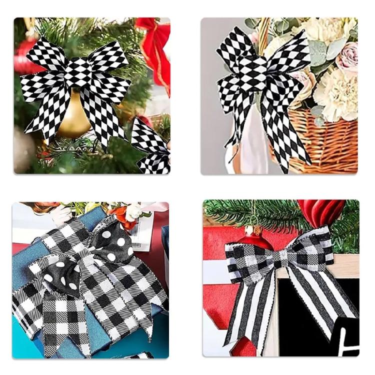 Crafting Ribbon For Holiday Decorations Gift Bowknot Christmas Tree Ornament Durable Polyester Fabric Black White Design