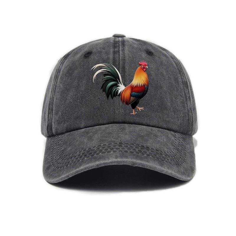 Rooster print washed distressed soft top baseball cap men and women outdoor hat
