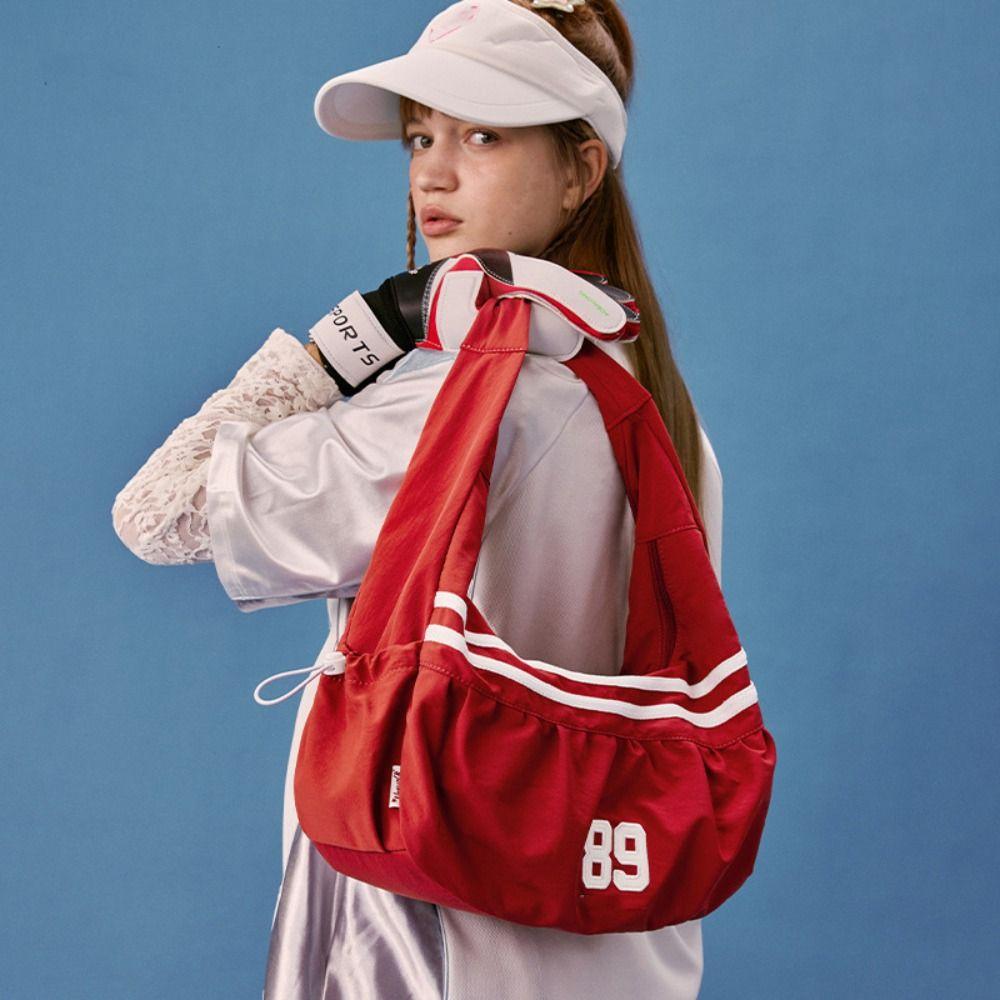 Oxford Cloth Stripe Underarm Bag Retro Sports Handbag Versatile Half Moon Bags  Women