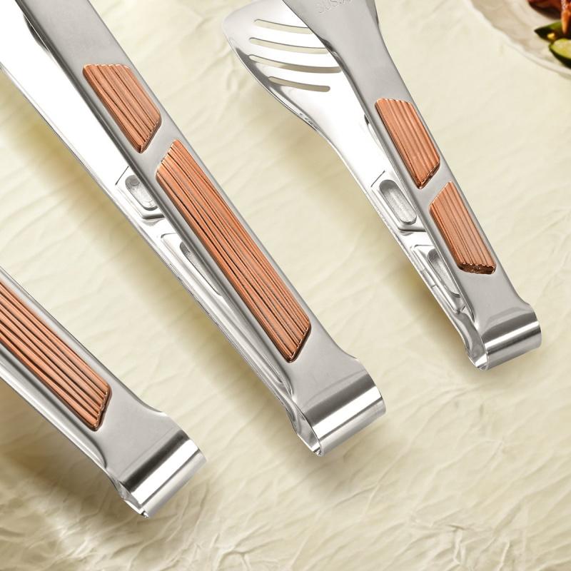 1Pcs Stainless Steel Kitchen Cooking Tongs Grilling Barbeque Brushed Locking Tongs With Ergonomic Grip Barbecue Tongs Clip BBQ Gadget