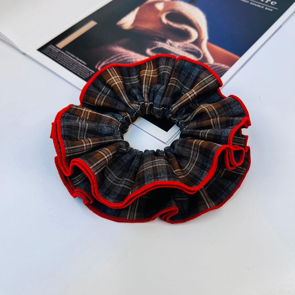 Korean Retro Plaid Hair Tie - High-End Niche Style for Low Ponytails