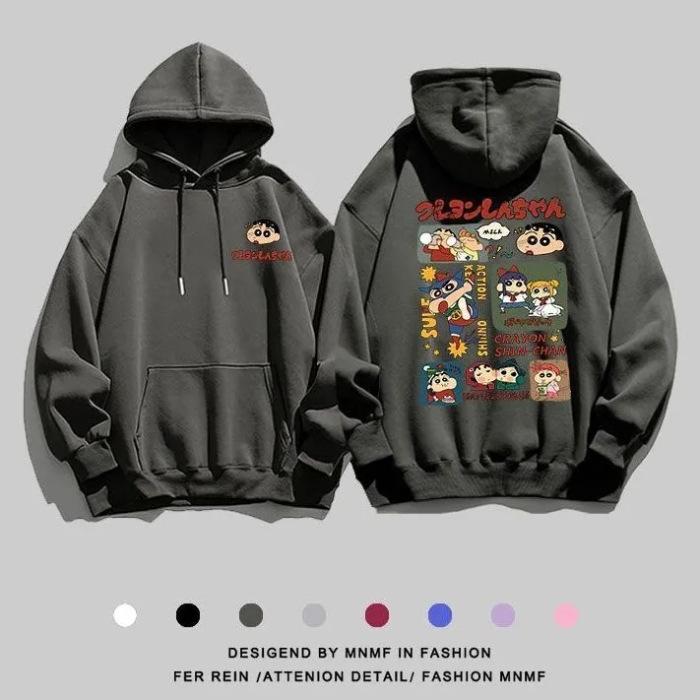 Autumn and winter cartoon crayon small print hooded sweater couple long-sleeved loose casual jacket