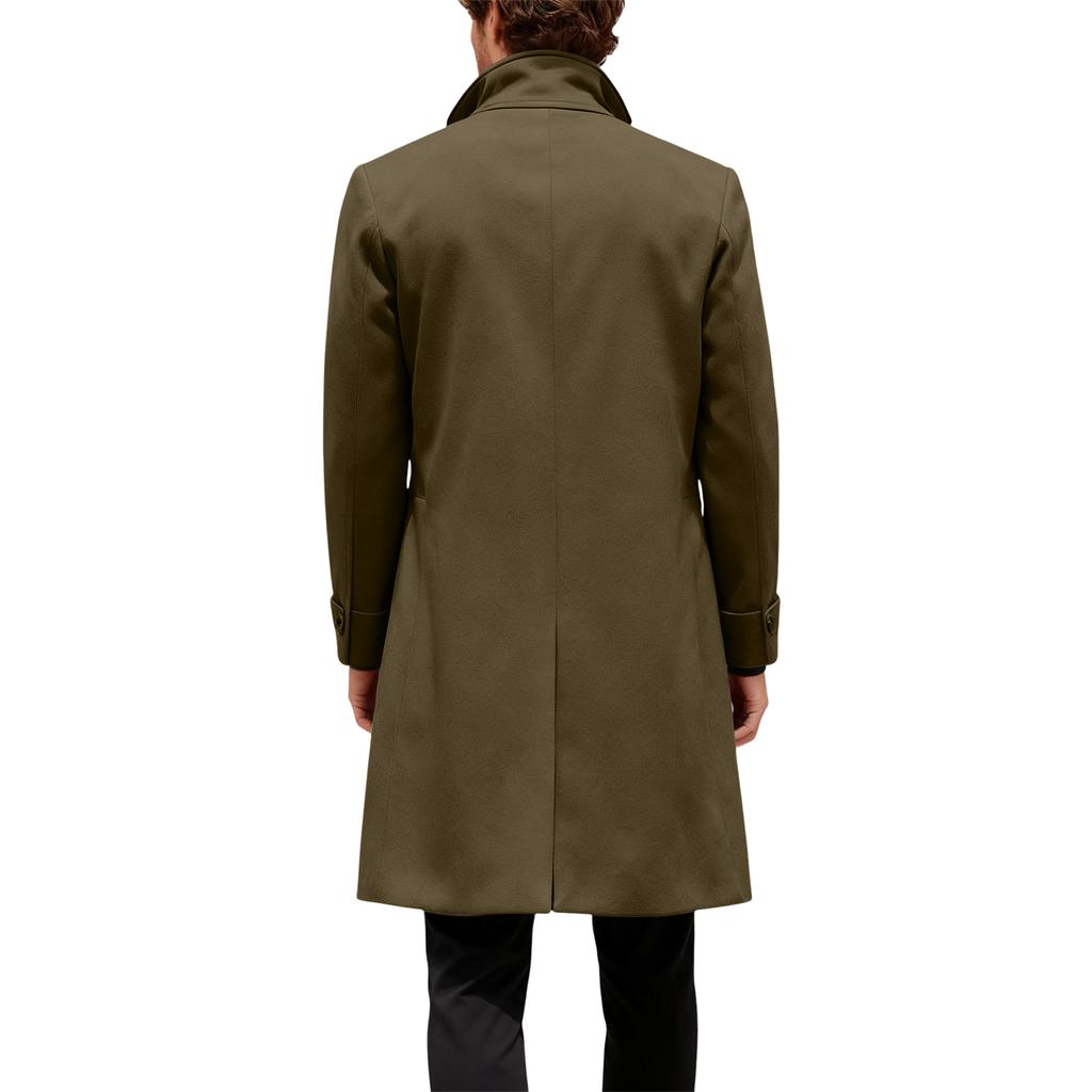 Men's British Solid Color Long Coat Fashionable Warm Woolen Overcoat