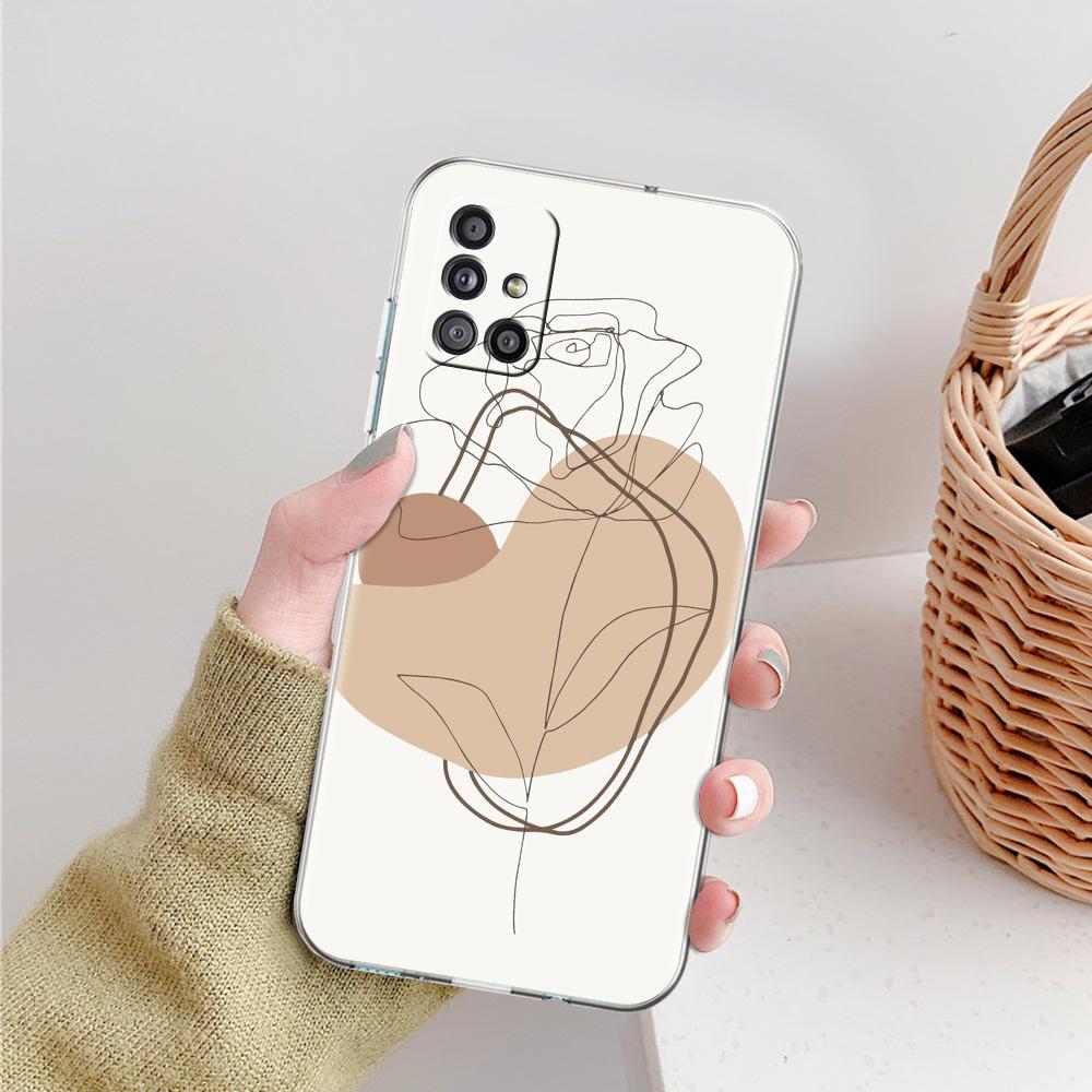 Phone Case For Samsung A15 A13 A35 A55 A51 A71 A41 A31 A21S A03S A05 A17 A23 A25 A33 A53 A73 5G A07 4G Clear Cover One Line Art