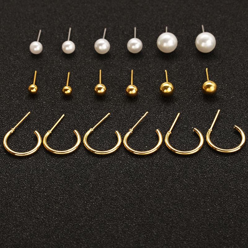Fashion Size Ball Earrings Personality U-shaped Earrings 9 Pairs Of Plate Set Ear Jewelry AVE