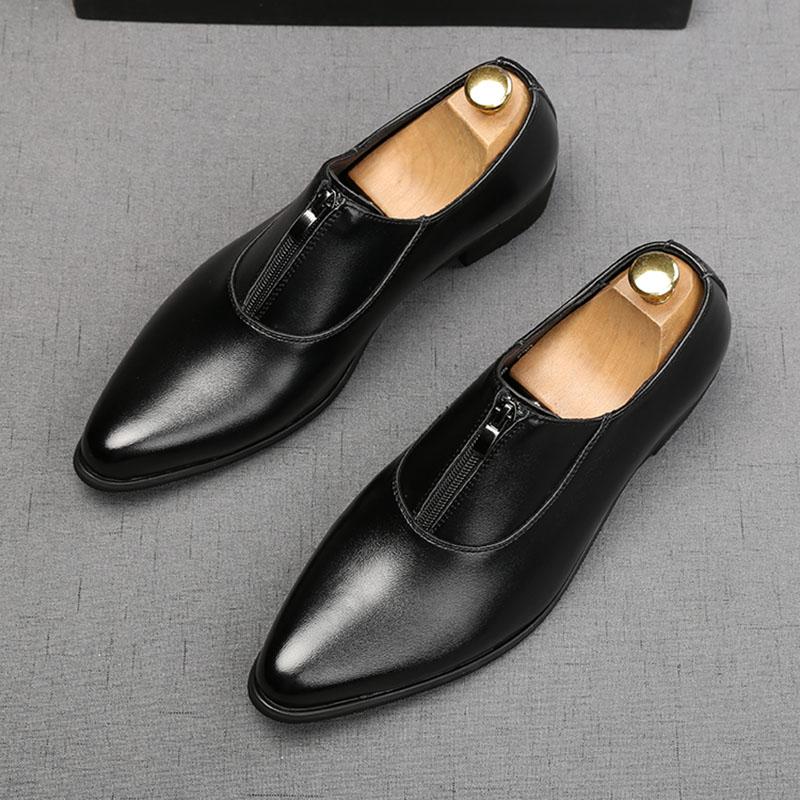 Fashion New Luxury Classic Men Black White Zipper Design Casual Shoes Male Flats Loafers Homecoming Wedding Dress Prom Zapatillas Hombre
