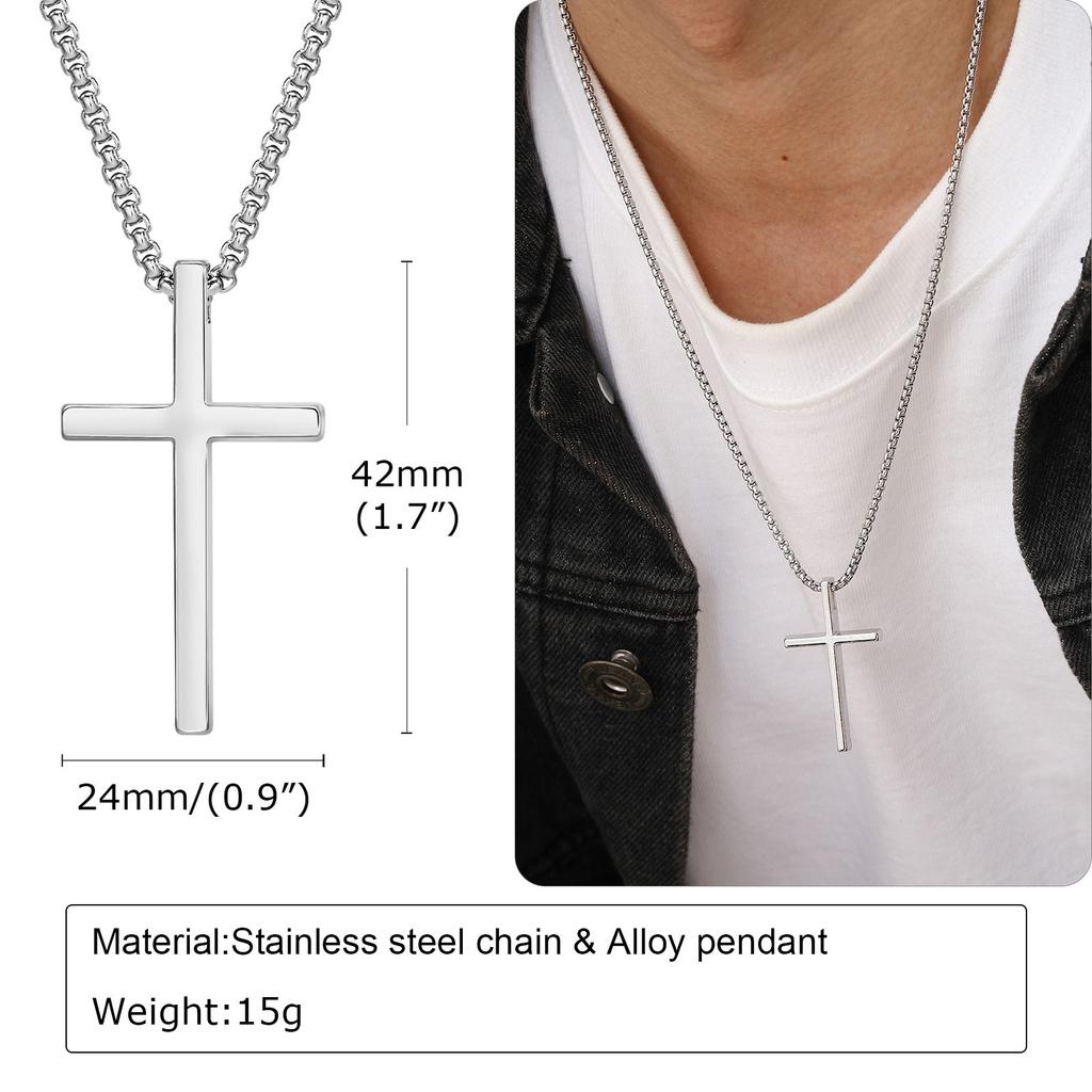 Vnox Cross Necklace for Men Women, Silver Plain Alloy Metal Cross Pendant Collar with Stainless Steel Box Chain