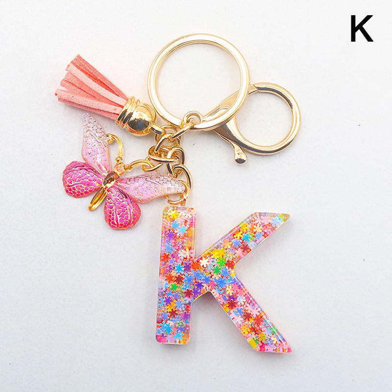 A-Z 26 Letter Pendant Keychain Tassel Butterfly Charms Keyrings Women Bag Ornaments Car Keychain Pendant