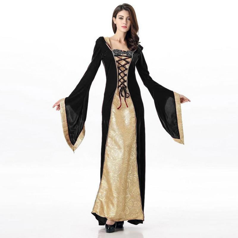 Women's Medieval Costume Vintage Court Queen's Dress Ball Stage Performance Long Hooded Dress Women's Clothing