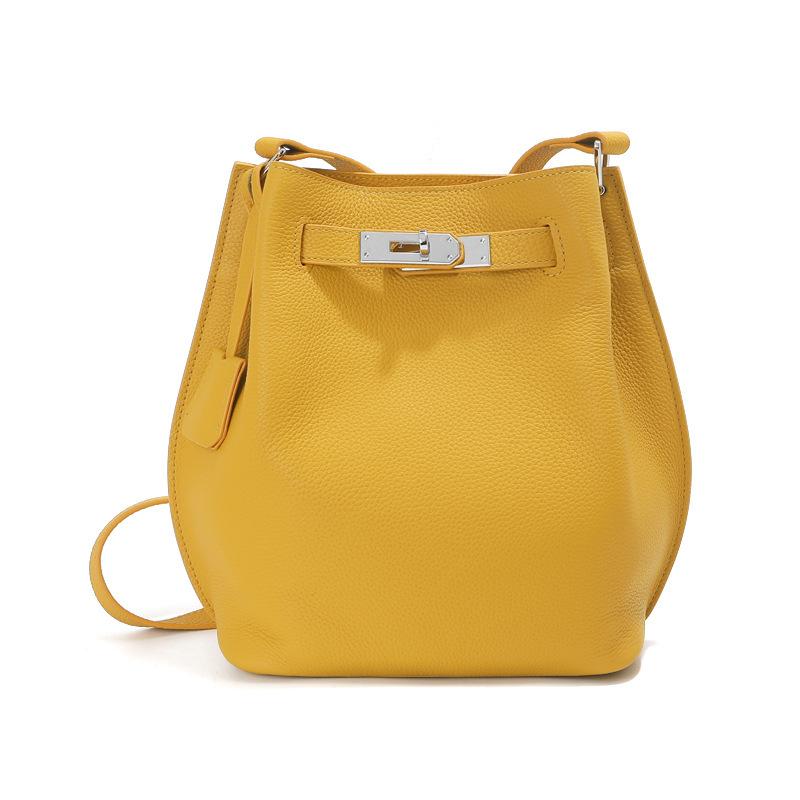 Togo First Layer Cowhide Kelly Bucket Bag Large Capacity Leather Messenger Tote Bag Women's High-end Single Shoulder Armpit Bag