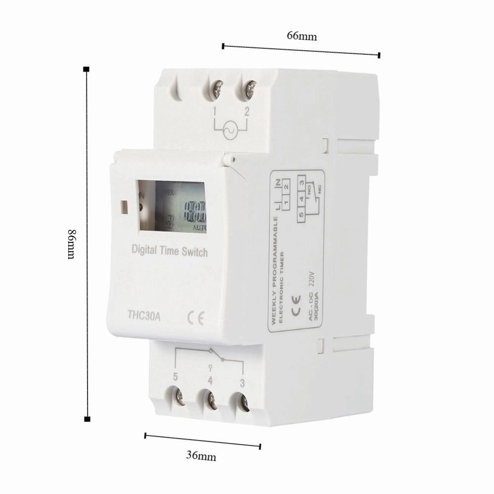 THC 30A Programmable Digital Timer Switch 220V 7 Day Electronic Time Control 1-168h Rail Mounting Weekly Programmable Timer