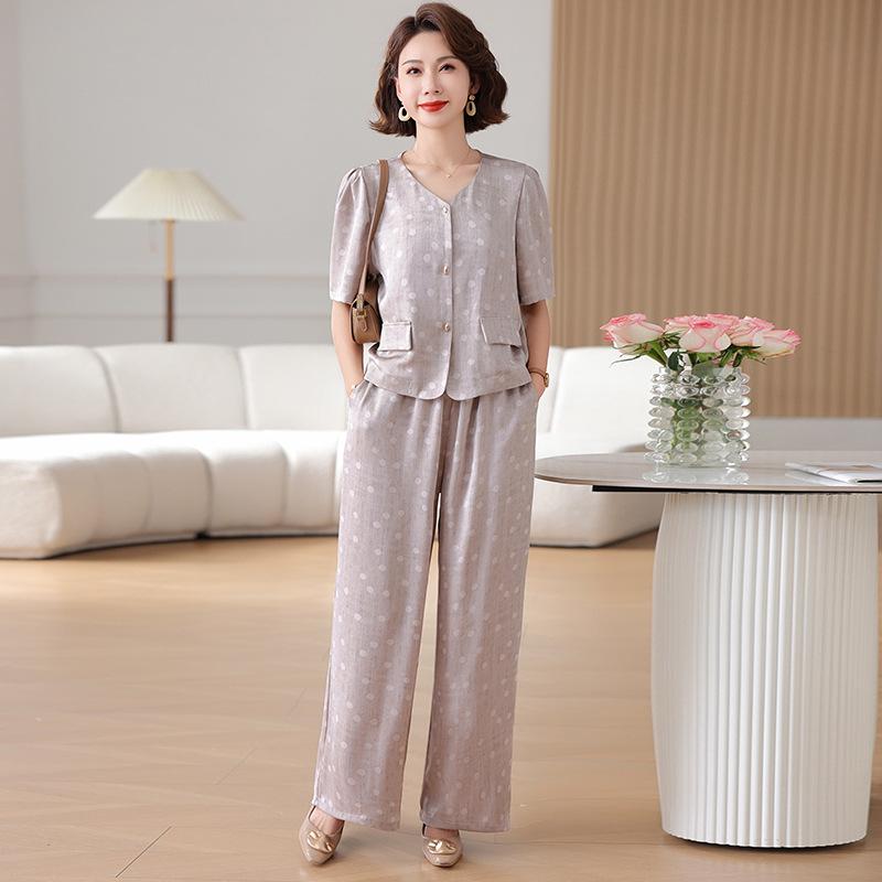 

**Elegant Chinese-Style Summer Shirt Set for Mature Women - 2026 Collection** 2XL [Suggested 95-115 lbs]