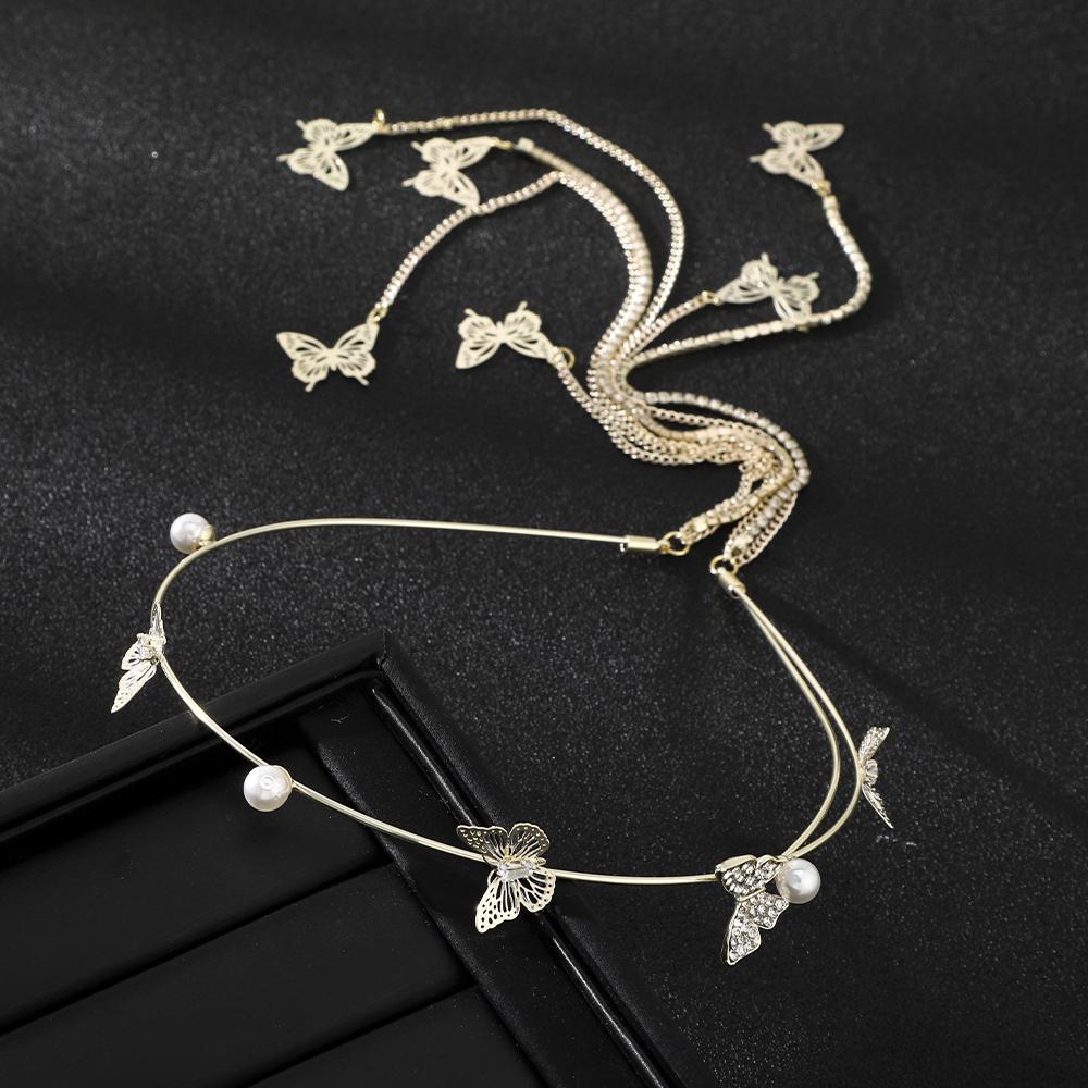 

AWAYTR Корейская металлическая жемчужная бабочка с кисточками повязка на голову Элегантная party повязка на волосы Волнистая повязка на волосы с кисточками Женские аксессуары для волос